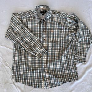 ARIAT Pro Series Blue Orange Button Shirt Large